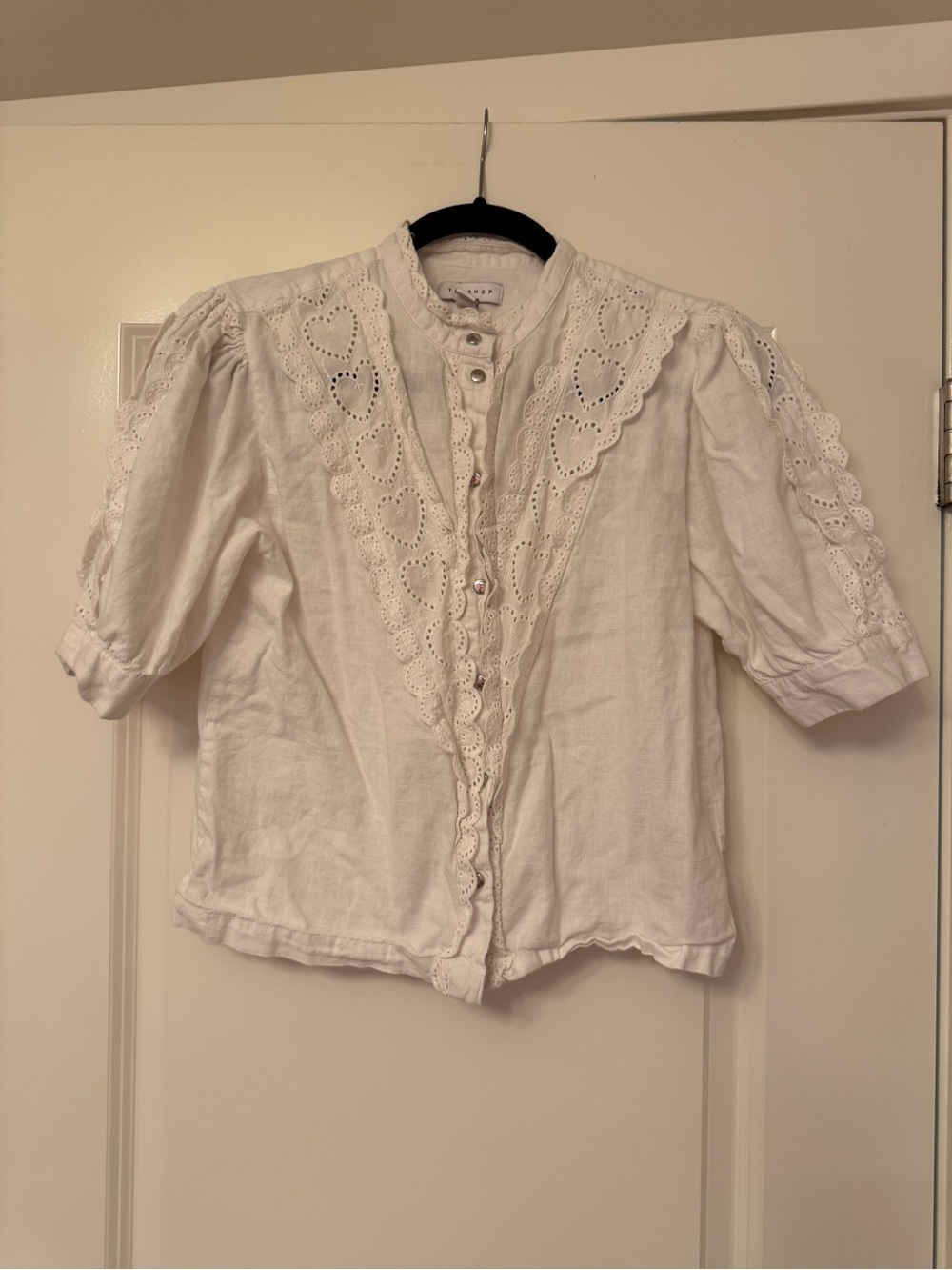 Topshop White Eyelet Lace Button-Front Top